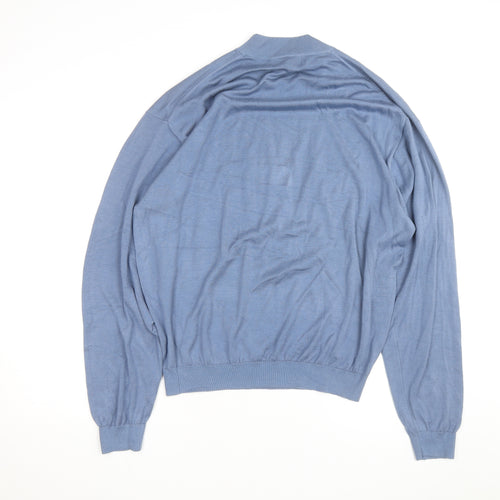 Baracuta Men Blue XL Silk Cotton Mock Neck Jumper