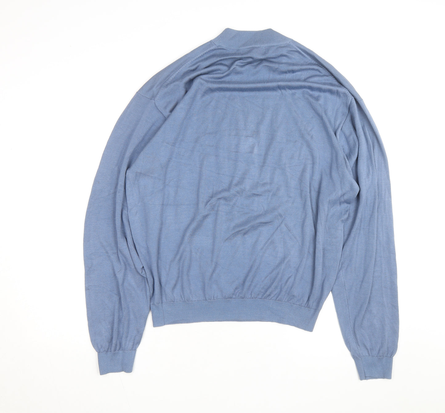 Baracuta Men Blue XL Silk Cotton Mock Neck Jumper