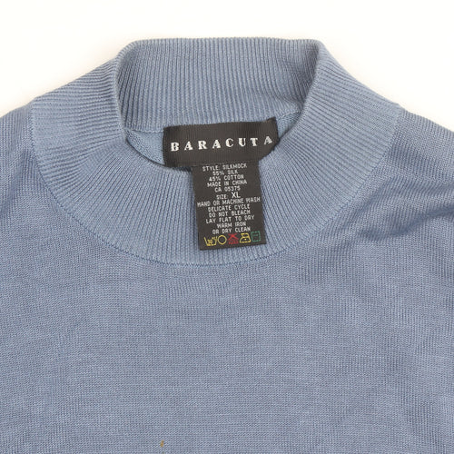 Baracuta Men Blue XL Silk Cotton Mock Neck Jumper