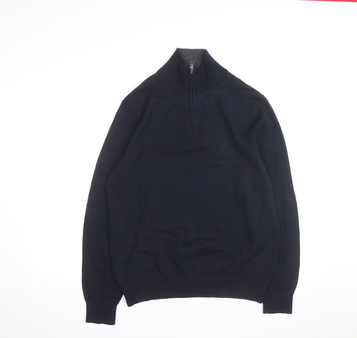 Nautica Men’s Blue Cotton 1/2 Zip Knit Sweatshirt Medium