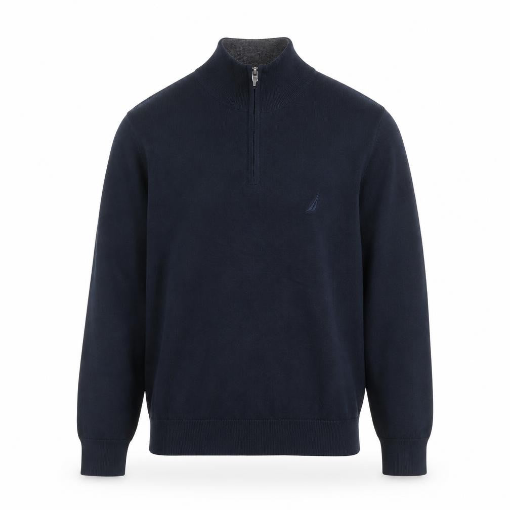 Front view of Nautica Men’s Blue Cotton 1/2 Zip Knit Sweatshirt Medium