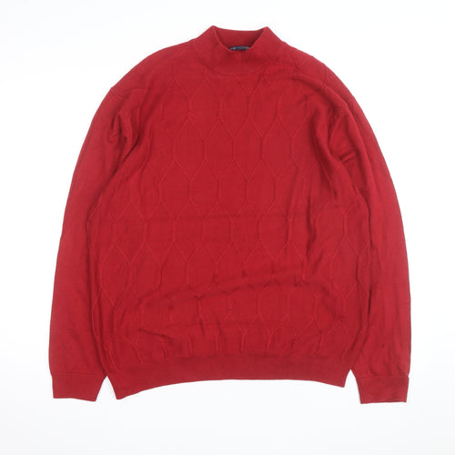 Roundtree & Yorke Men's Red Mock Neck Cotton Blend Jumper L