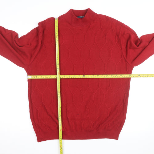 Roundtree & Yorke Men's Red Mock Neck Cotton Blend Jumper L