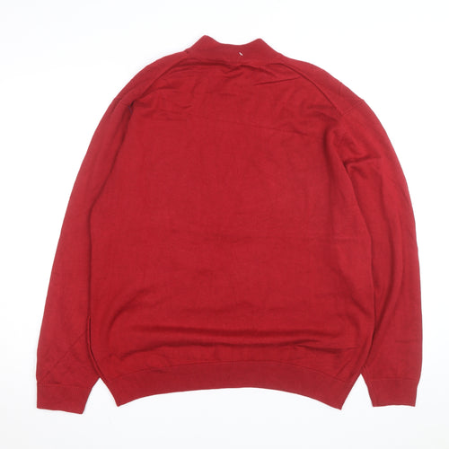 Roundtree & Yorke Men's Red Mock Neck Cotton Blend Jumper L