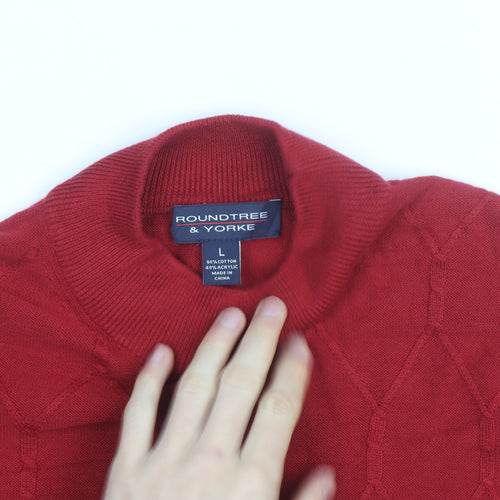 Roundtree & Yorke Men's Red Mock Neck Cotton Blend Jumper L