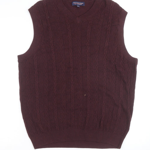 Roundtree & Yorke Men's Brown Cable-Knit Sleeveless Vest L Wool Blend
