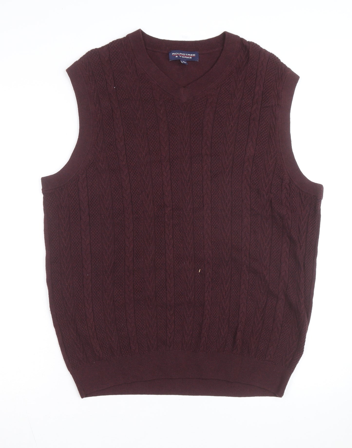 Roundtree & Yorke Men's Brown Cable-Knit Sleeveless Vest L Wool Blend
