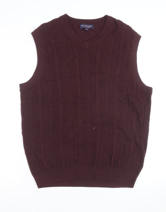 Roundtree & Yorke Men's Brown Cable-Knit Sleeveless Vest L Wool Blend