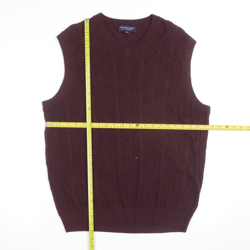 Roundtree & Yorke Men's Brown Cable-Knit Sleeveless Vest L Wool Blend