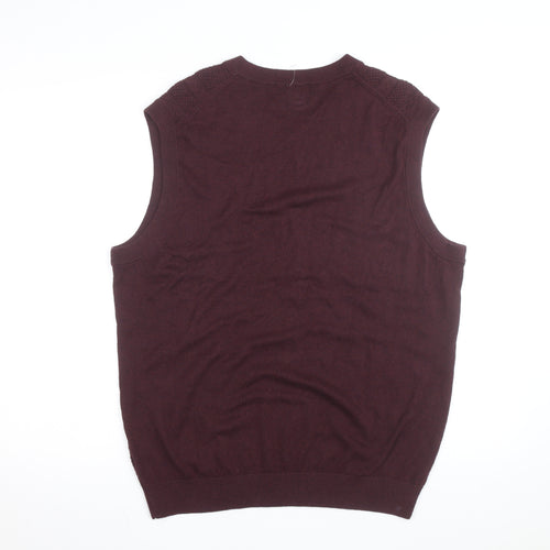 Roundtree & Yorke Men's Brown Cable-Knit Sleeveless Vest L Wool Blend