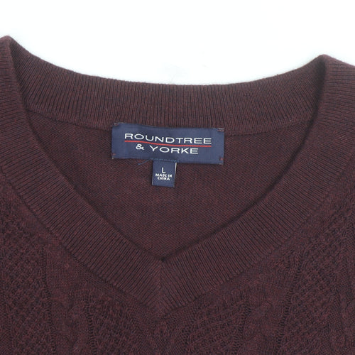 Roundtree & Yorke Men's Brown Cable-Knit Sleeveless Vest L Wool Blend