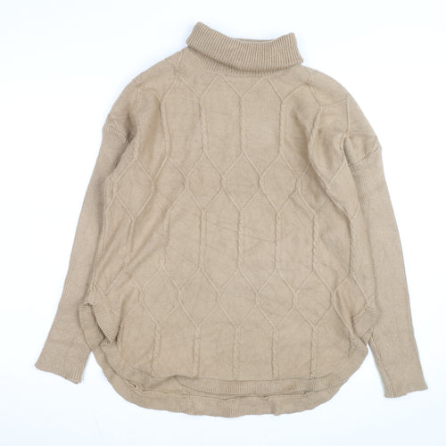 Belldini Women's Beige Roll Neck Cable-Knit Jumper M