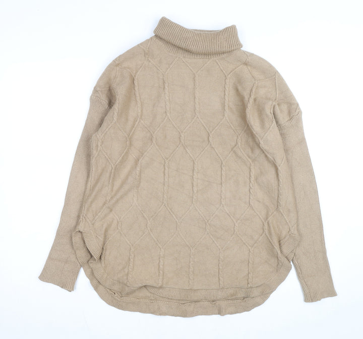 Belldini Women's Beige Roll Neck Cable-Knit Jumper M