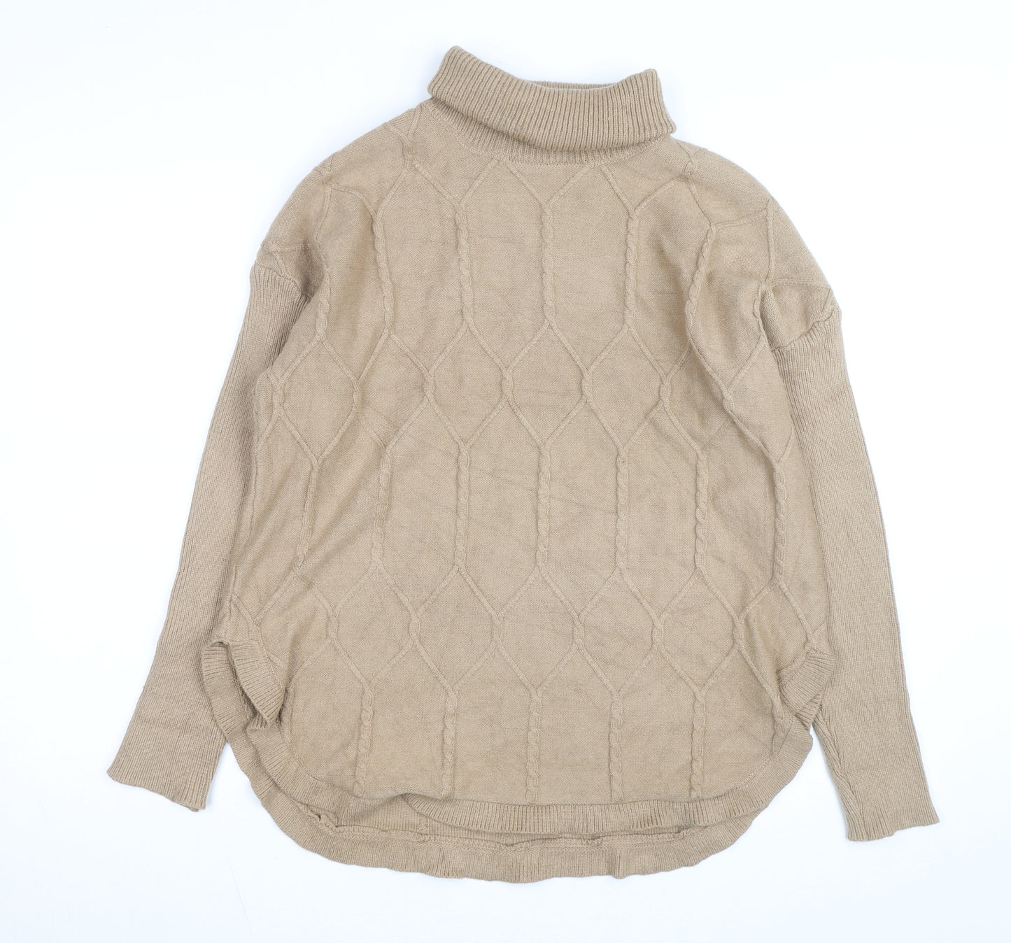 Belldini Women's Beige Roll Neck Cable-Knit Jumper M