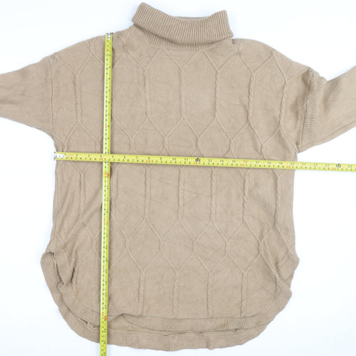 Belldini Women's Beige Roll Neck Cable-Knit Jumper M