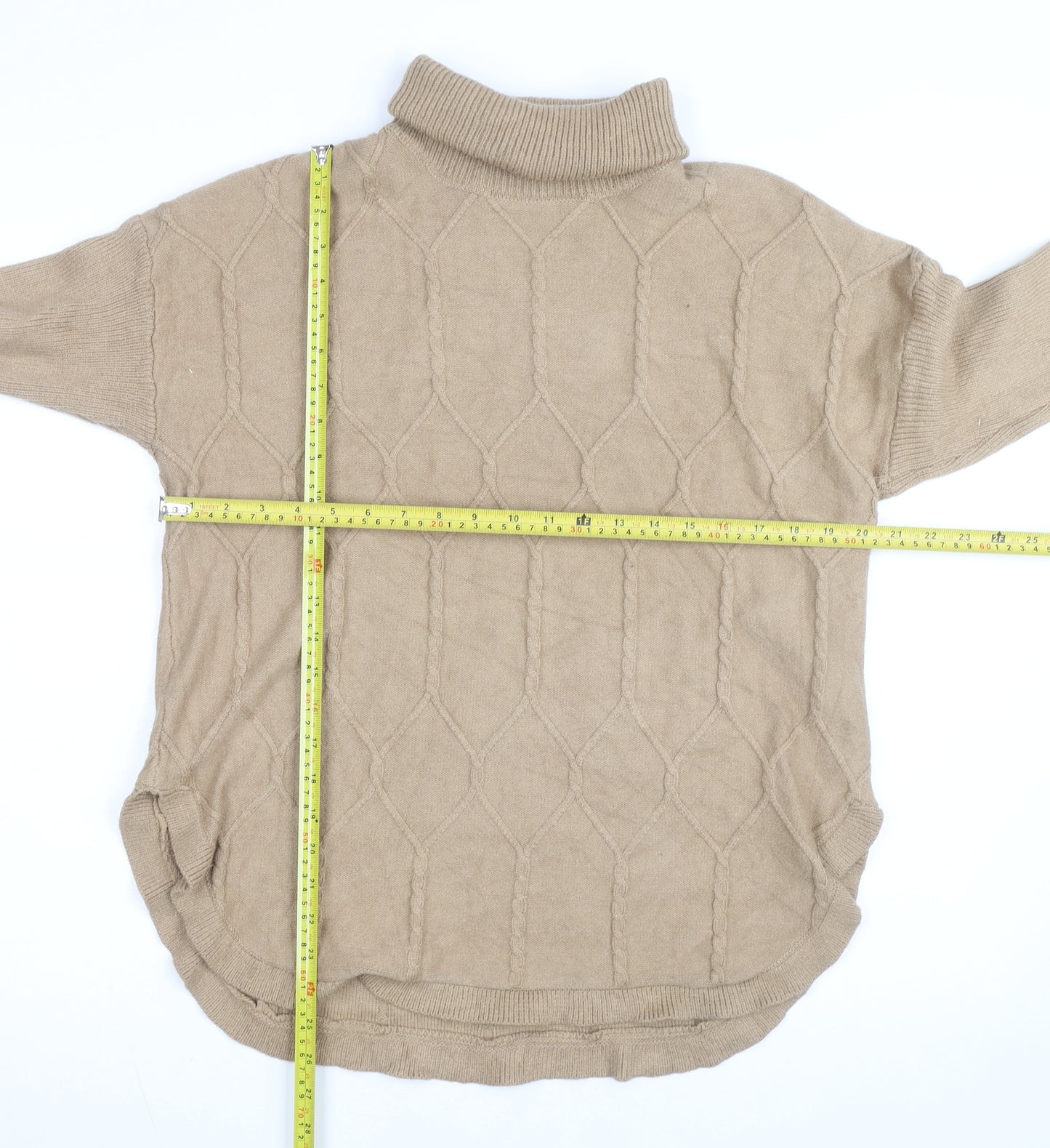 Belldini Women's Beige Roll Neck Cable-Knit Jumper M
