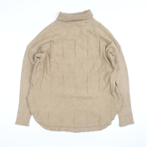 Belldini Women's Beige Roll Neck Cable-Knit Jumper M