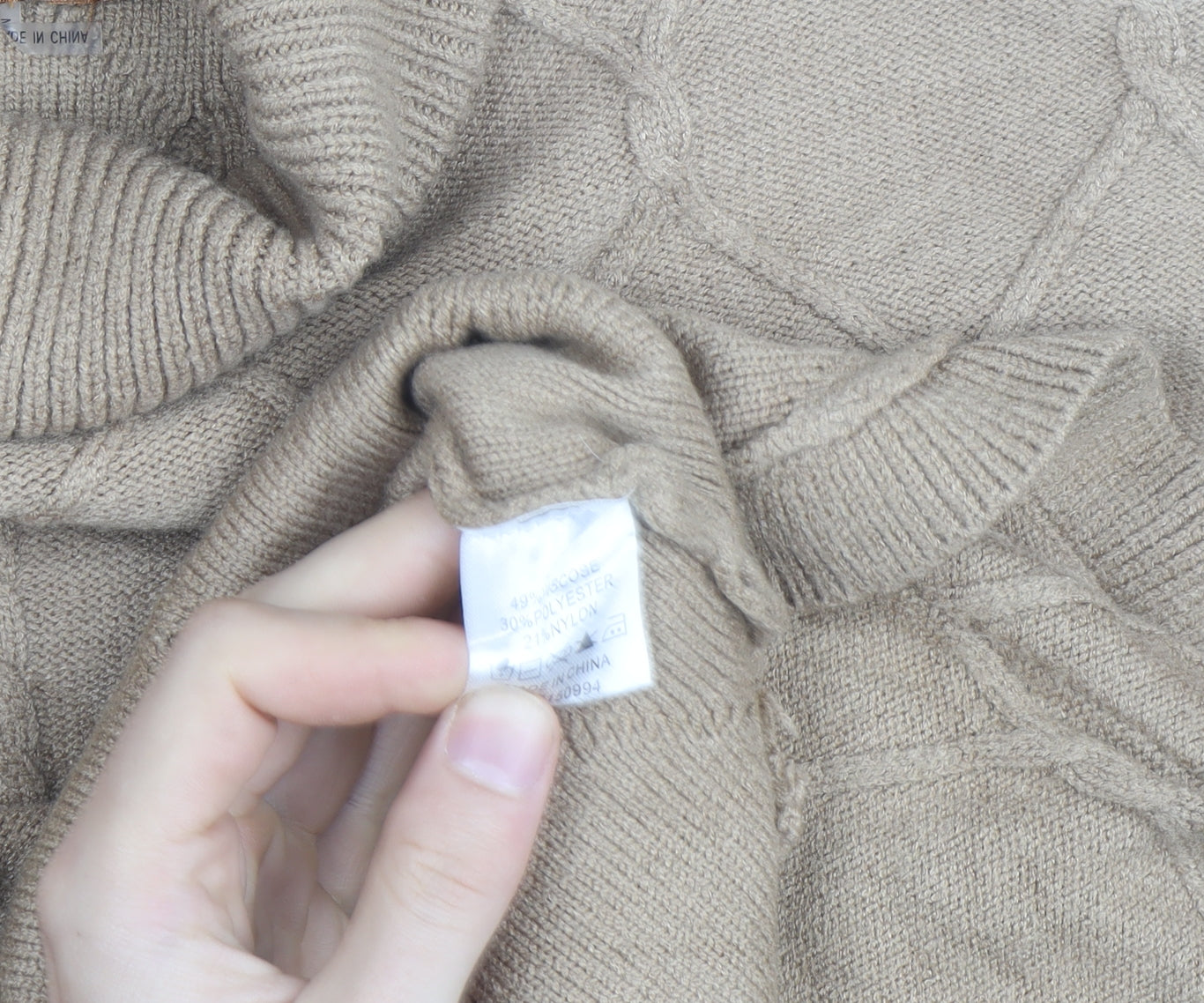 Belldini Women's Beige Roll Neck Cable-Knit Jumper M