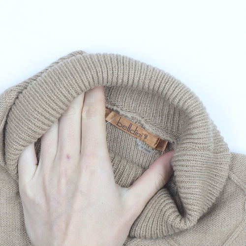 Belldini Women's Beige Roll Neck Cable-Knit Jumper M
