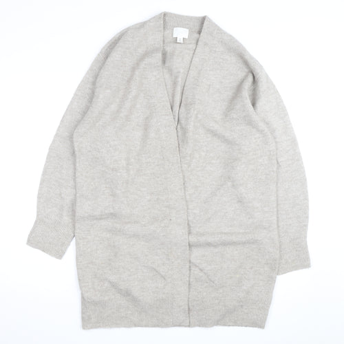 H&M Women Beige Wool Cashmere V-Neck Open Long Sleeve Cardigan M