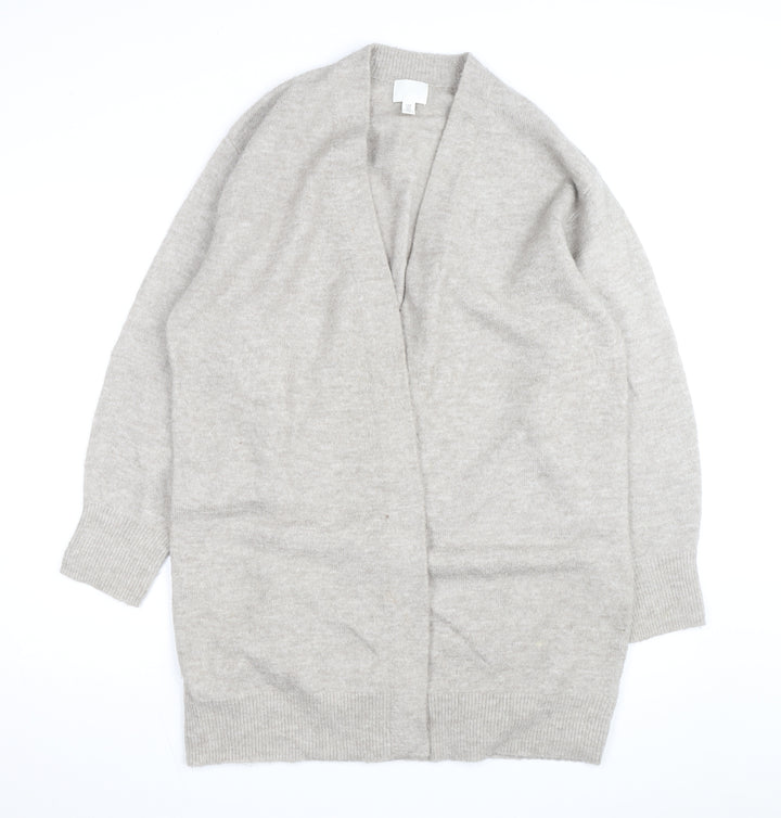 H&M Women Beige Wool Cashmere V-Neck Open Long Sleeve Cardigan M