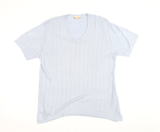 Grili Women's Blue V-Neck Short Sleeve Knit Cotton T-Shirt Size 4