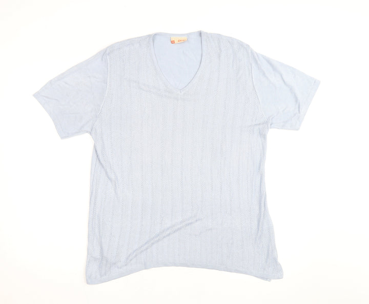 Grili Women's Blue V-Neck Short Sleeve Knit Cotton T-Shirt Size 4