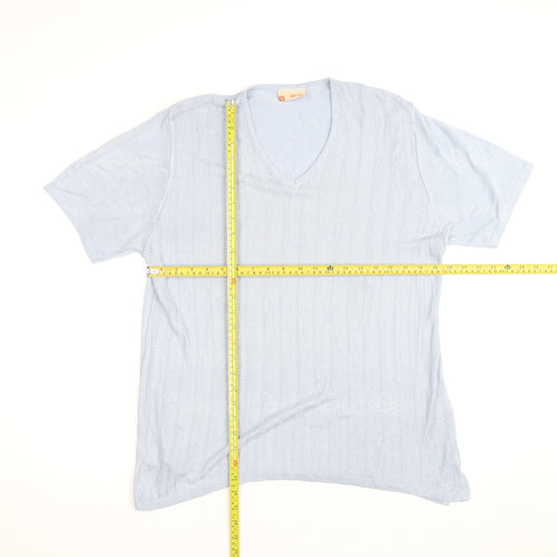 Grili Women's Blue V-Neck Short Sleeve Knit Cotton T-Shirt Size 4