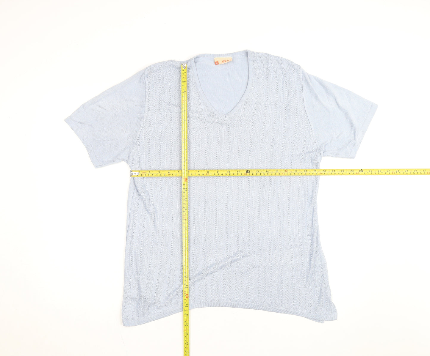 Grili Women's Blue V-Neck Short Sleeve Knit Cotton T-Shirt Size 4