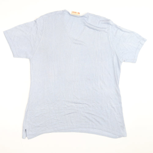 Grili Women's Blue V-Neck Short Sleeve Knit Cotton T-Shirt Size 4