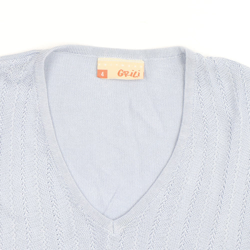 Grili Women's Blue V-Neck Short Sleeve Knit Cotton T-Shirt Size 4