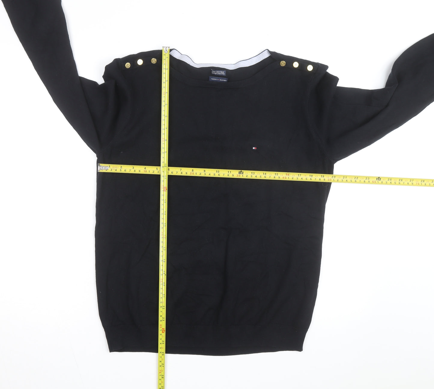 Tommy Hilfiger Men's Black Cotton Crew Neck Pullover Jumper XL