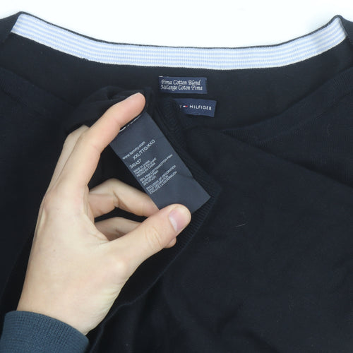 Tommy Hilfiger Men's Black Cotton Crew Neck Pullover Jumper XL