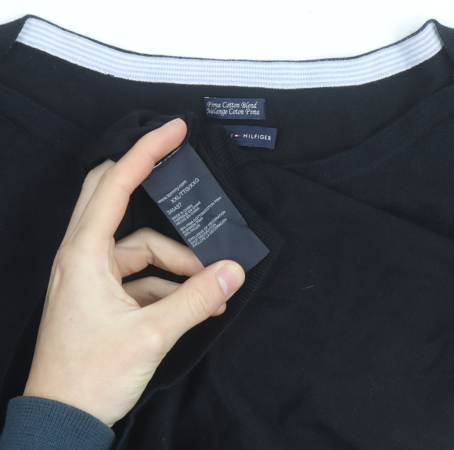 Tommy Hilfiger Men's Black Cotton Crew Neck Pullover Jumper XL