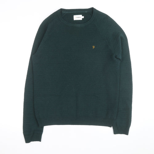 Farah Men’s Green Cotton Crew Neck Pullover Jumper Size M