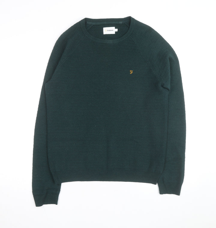 Farah Men’s Green Cotton Crew Neck Pullover Jumper Size M