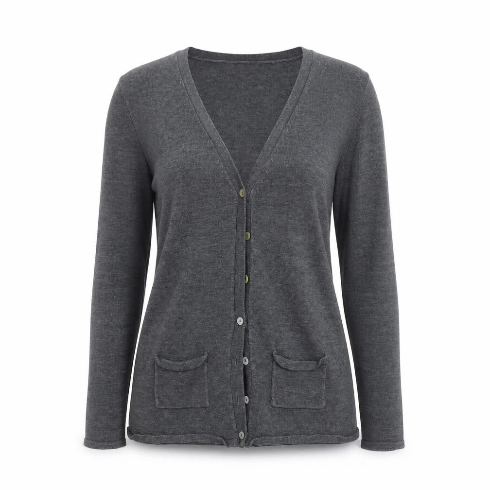 Henbury Women’s Grey V-Neck Cardigan Size Small Cotton Blend