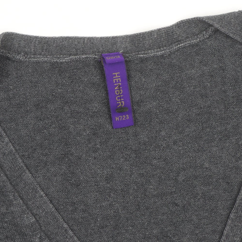 Henbury Women’s Grey V-Neck Cardigan Size Small Cotton Blend