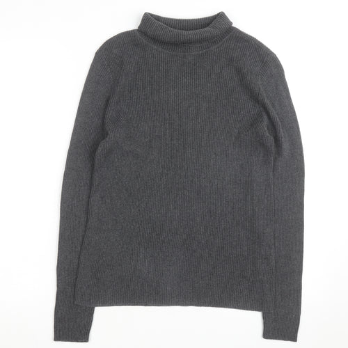 Ralph Lauren Women's Grey Roll Neck Cotton Jumper Size L