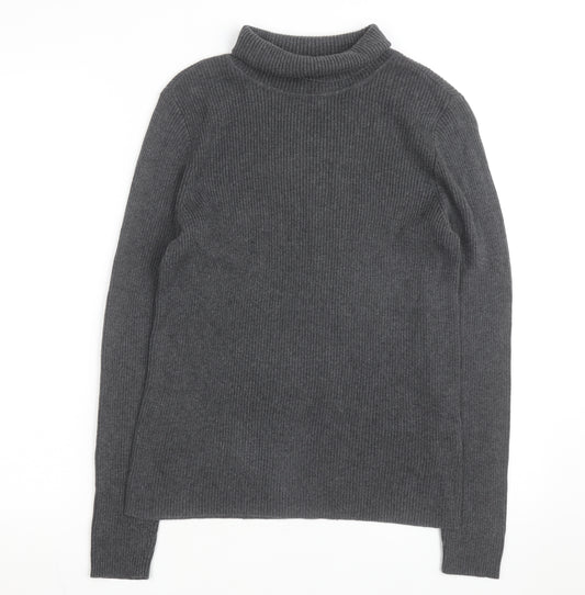 Ralph Lauren Women's Grey Roll Neck Cotton Jumper Size L