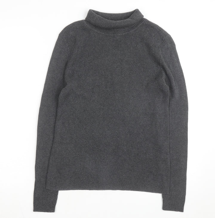 Ralph Lauren Women's Grey Roll Neck Cotton Jumper Size L