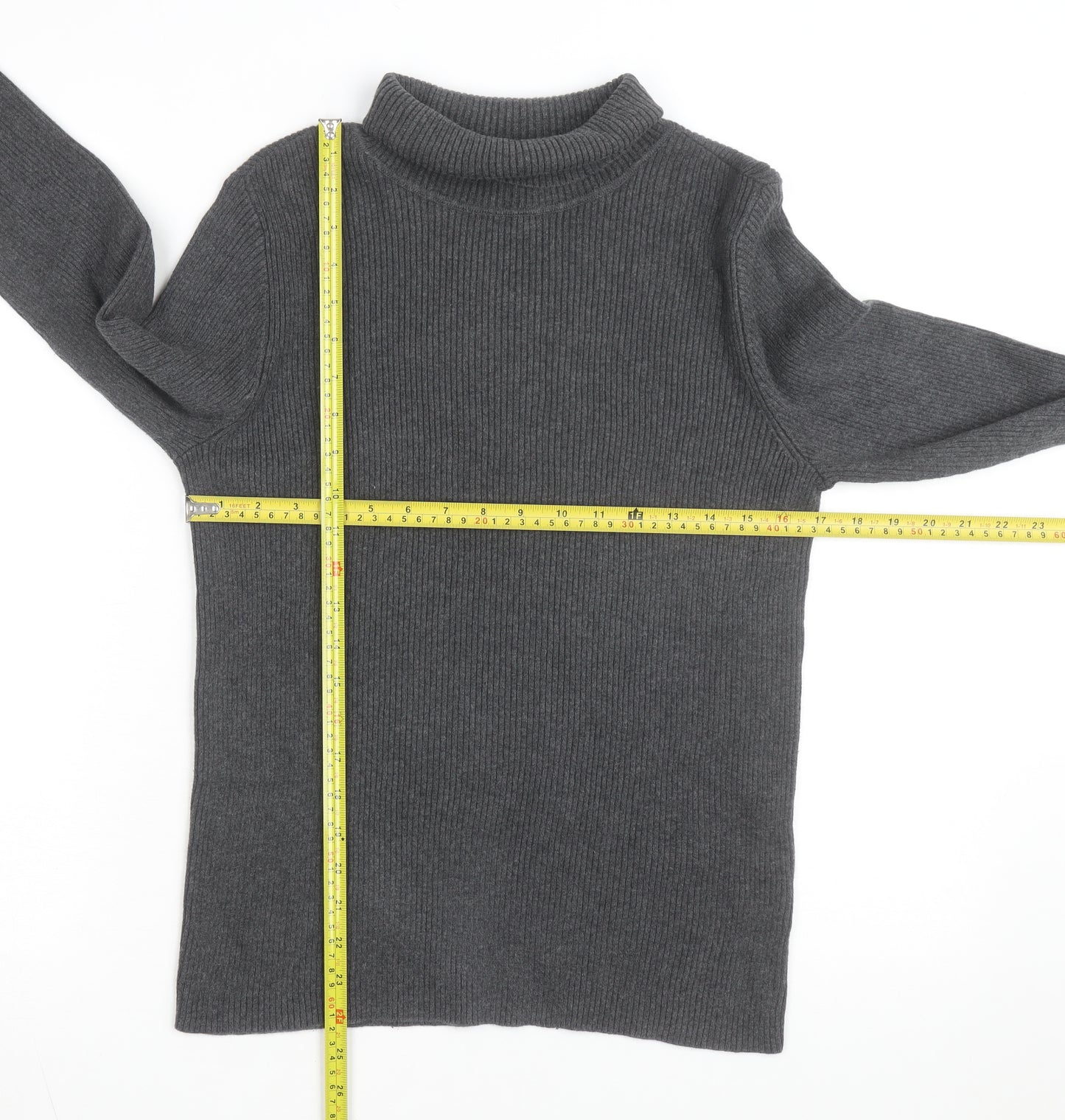 Ralph Lauren Women's Grey Roll Neck Cotton Jumper Size L