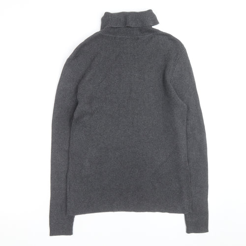 Ralph Lauren Women's Grey Roll Neck Cotton Jumper Size L