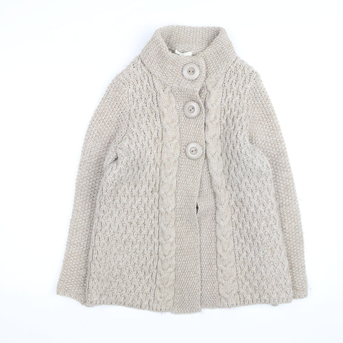 Marks and Spencer Women Beige Wool Blend Chunky Knit Cardigan UK 14