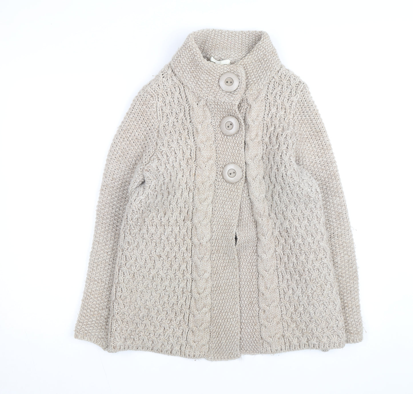 Marks and Spencer Women Beige Wool Blend Chunky Knit Cardigan UK 14