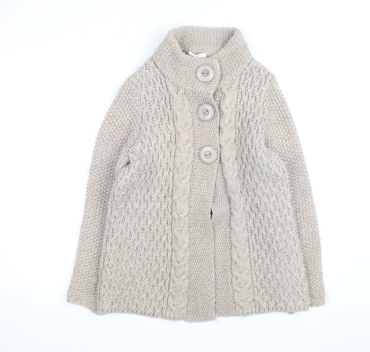 Marks and Spencer Women Beige Wool Blend Chunky Knit Cardigan UK 14