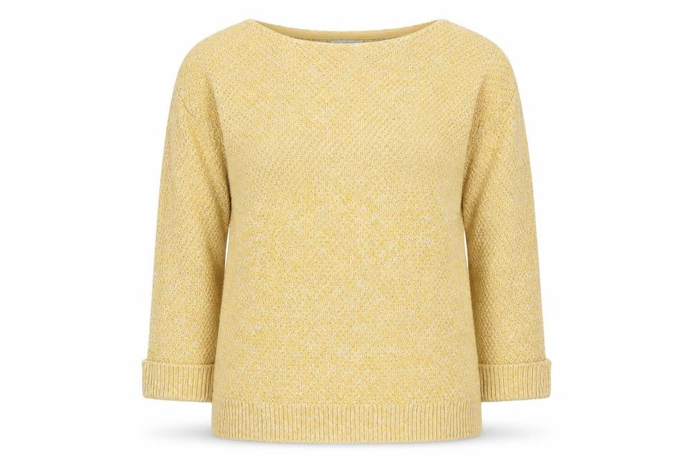 Front view of FatFace Women's Yellow Scoop Neck Knit Jumper, size M