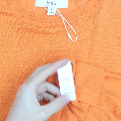 Marks and Spencer Women’s Orange Cotton Modal Crew Neck Jumper XL