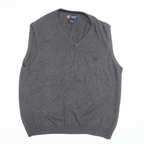Chaps Men's Grey Cotton V-Neck Knit Sweater Vest XL Classic Style