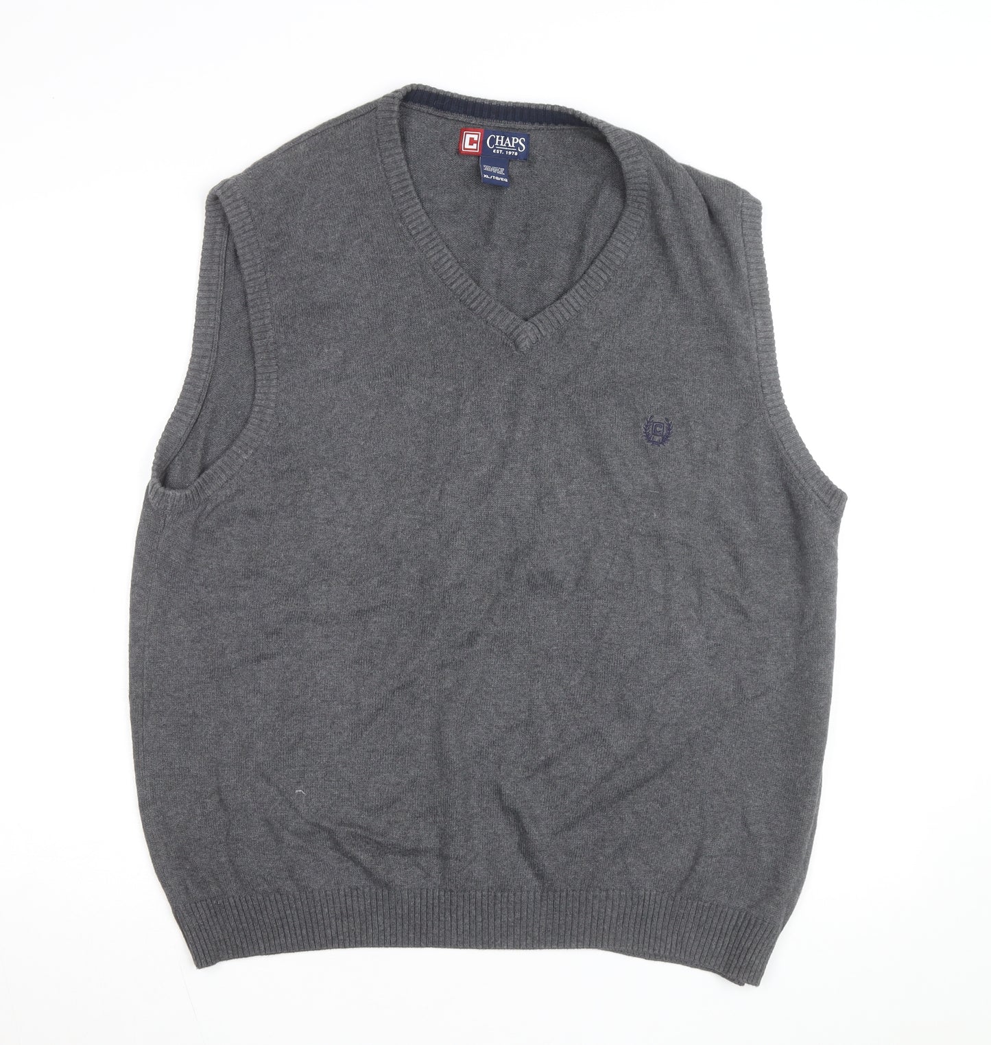 Chaps Men's Grey Cotton V-Neck Knit Sweater Vest XL Classic Style